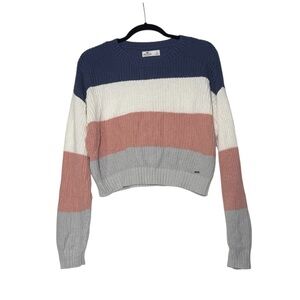 Hollister Colorblock Crewneck Sweater Navy Blue White Pink Gray Size Small